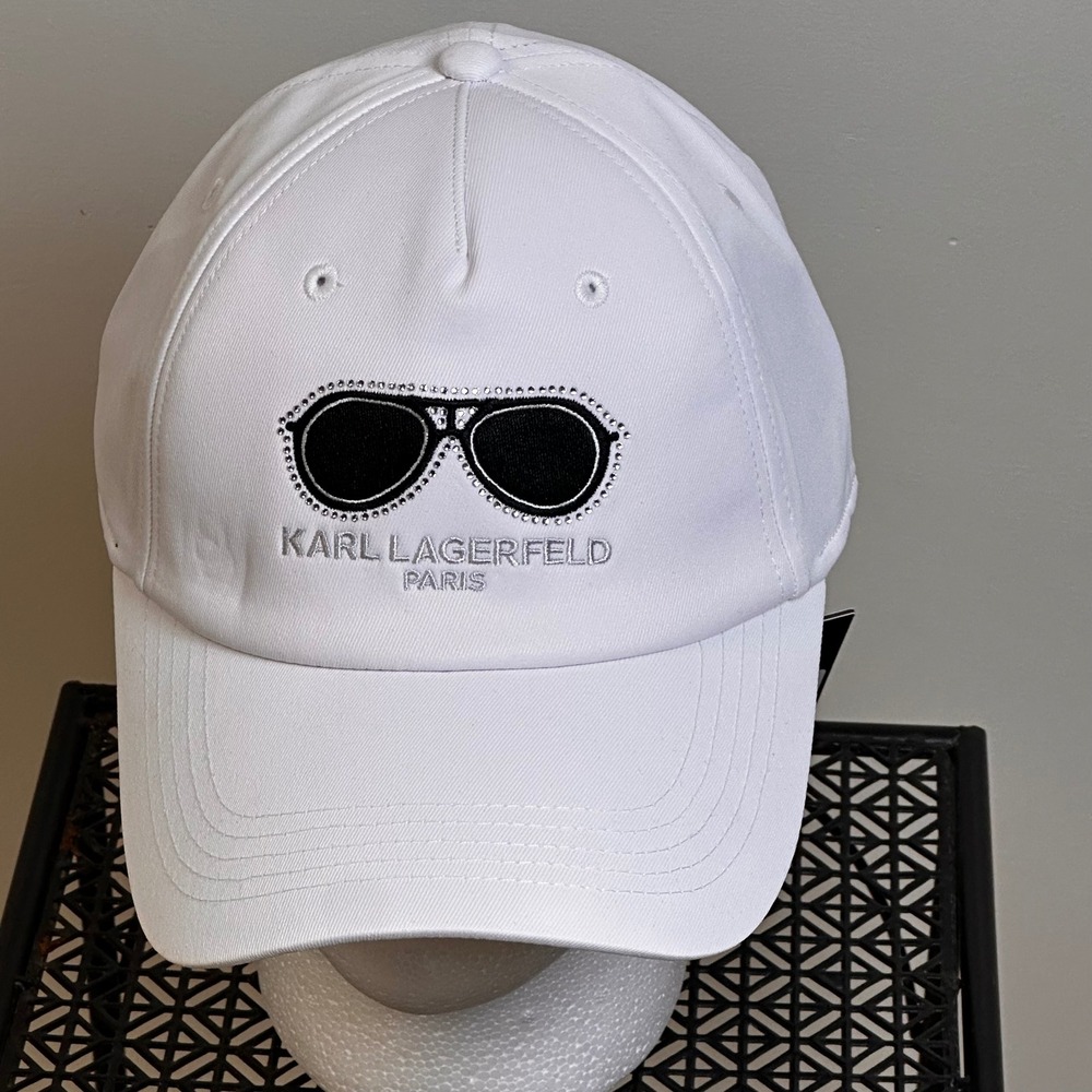 Karl Lagerfeld Paris White Sunglasses Hat Baseball Cap Mens Adjustable NWT